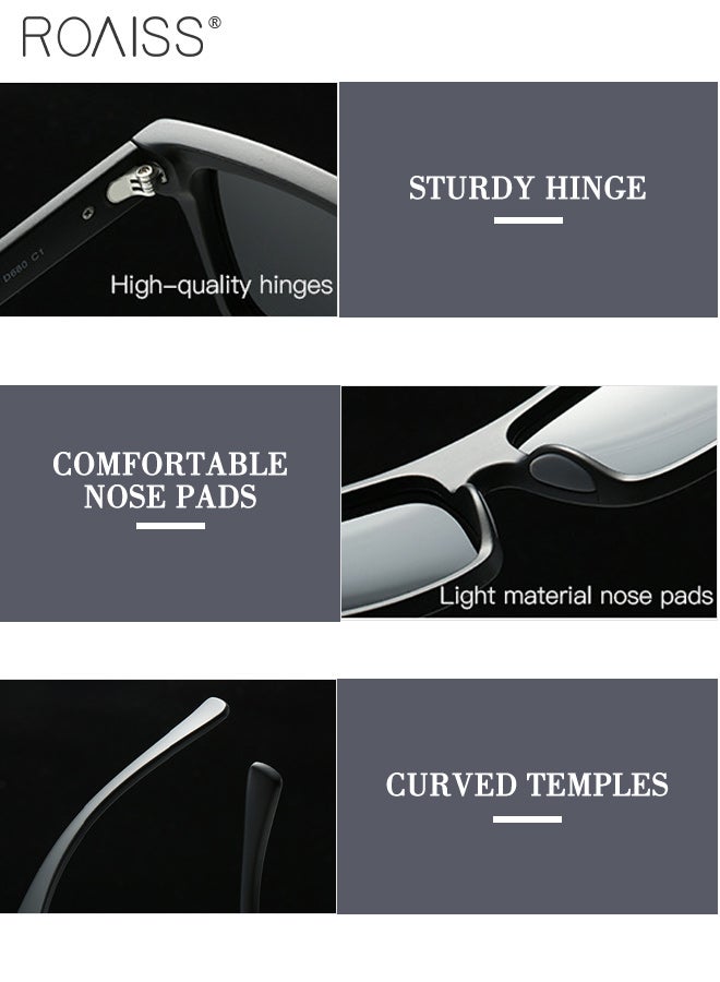 roaiss Men's Polarized Retro Rectangular Sunglasses UV400 Protection Sun Glasses, Fashion Anti-Glare Sun Shades for Driving Traveling Hunting with Case 72mm (Black) - Image 2